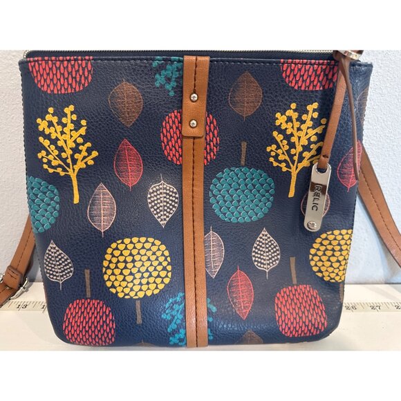 Relic Crossbody Purse Navy Blue Multicolor Botanical Print Trees Modern Artsy - Picture 2 of 11